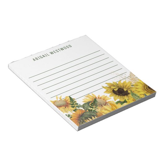 Rustikale Sonnenblume Pflanze Mama Personalisiert  Notizblock (angewinkelt)