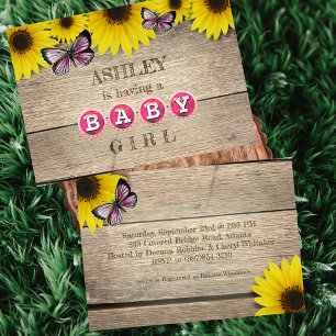 Rustikale Sonnenblume Pink Butterfly Baby Dusche Einladung