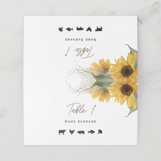 Rustikale Sonnenblume, Platzkarte mit gastronomisc (Außenseite Aufgefaltet)