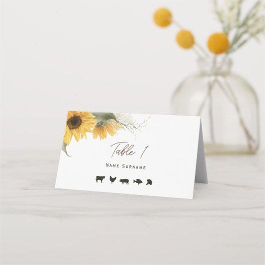 Rustikale Sonnenblume, Platzkarte mit gastronomisc (Rückseite)