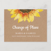 Rustikale Sonnenblume. Postpone kraft Ändern des D Einladungspostkarte (Vorderseite)