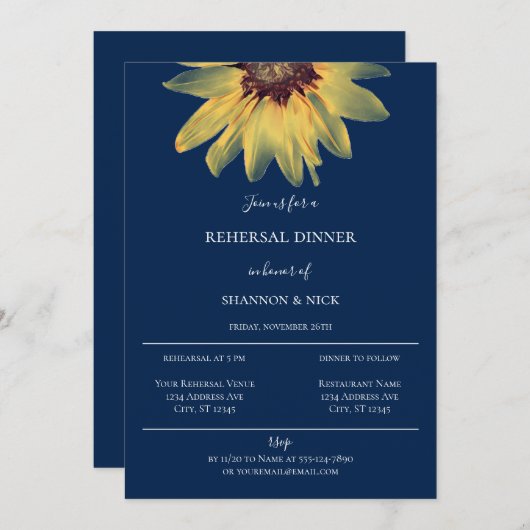 Rustikale Sonnenblume Probe Abendessen Einladung (Vorne/Hinten)