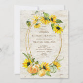 Rustikale Sonnenblume Pumpkin Birch Foto Hochzeit Einladung (Vorderseite)