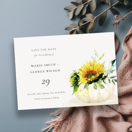 Rustikale Sonnenblume Pumpkin Floral Save the Date Dankeskarte