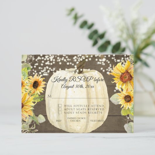 Rustikale Sonnenblume Pumpkin Twinkle Light UAWG RSVP Karte (Stehend Vorderseite)
