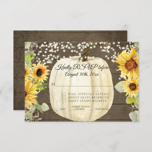 Rustikale Sonnenblume Pumpkin Twinkle Light UAWG RSVP Karte (Vorne/Hinten)