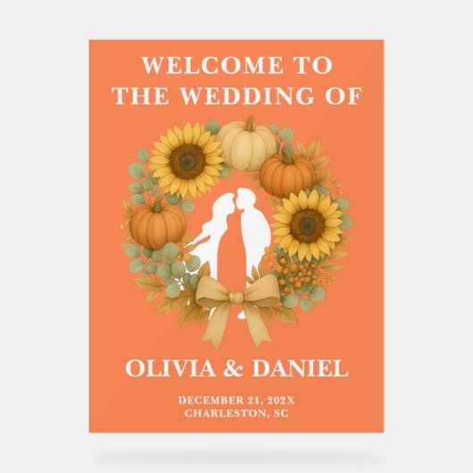 Rustikale Sonnenblume Pumpkin Wreath Hochzeit im H Acrylschild (Vorderseite)