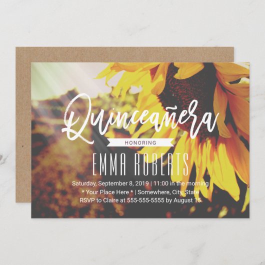 Rustikale Sonnenblume Quinceanera 15. Geburtstag Einladung (Vorne/Hinten)