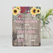 Rustikale Sonnenblume/Rose Blumendusche Einladung (Stehend Vorderseite)