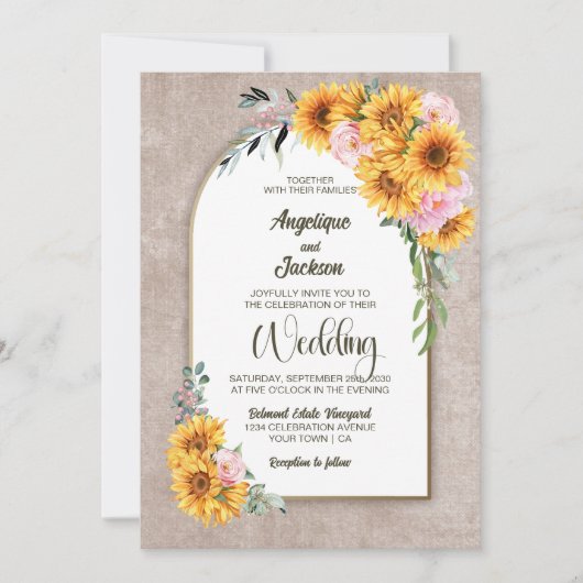 Rustikale Sonnenblume Rosenstraße Hochzeit Einladung (Vorderseite)