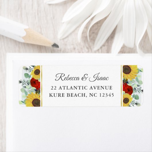 Rustikale Sonnenblume Rote Blume Hochzeit Rücksend (Insitu)