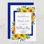 Rustikale Sonnenblume Royal Blue Rose Country Wedd Einladung (Vorne/Hinten)