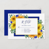 Rustikale Sonnenblume Royal Blue Rose Country Wedd RSVP Karte (Vorne/Hinten)