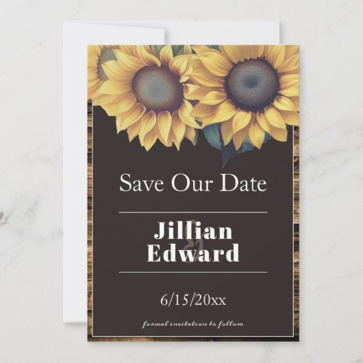 Rustikale Sonnenblume Save the Date Ankündigung (Vorderseite)