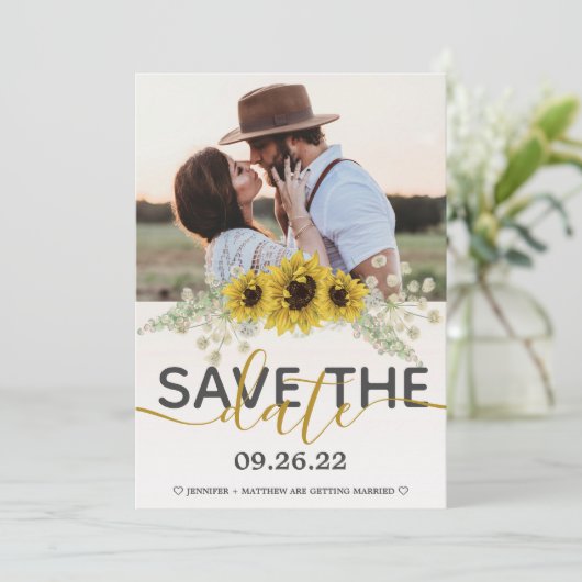 Rustikale Sonnenblume Save the Date Ankündigung (Stehend Vorderseite)