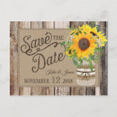 Rustikale Sonnenblume Save the Date Ankündigungspostkarte (Vorderseite)