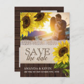 Rustikale Sonnenblume Save the Date Ankündigungspostkarte (Vorne/Hinten)