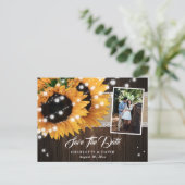 Rustikale Sonnenblume Save the Date Foto Postkarte (Stehend Vorderseite)