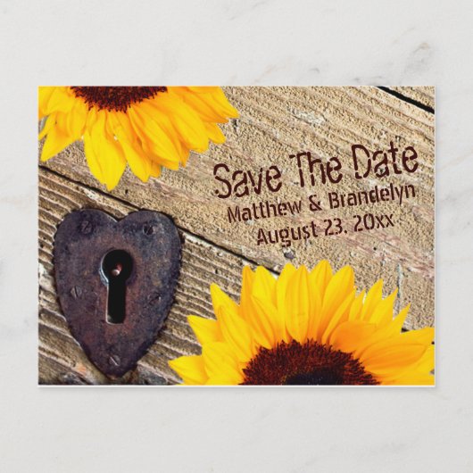 Rustikale Sonnenblume Save the Date Hochzeitkarte Ankündigungspostkarte (Vorderseite)