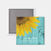 Rustikale Sonnenblume Save the Date Türkisholz Magnet (Vorderseite/Rückseite)