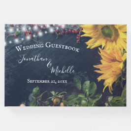 Rustikale Sonnenblume, Schiefer und Lichtereihen Gästebuch