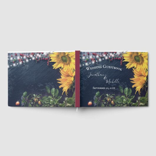 Rustikale Sonnenblume, Schiefer und Lichtereihen Gästebuch (Voll)