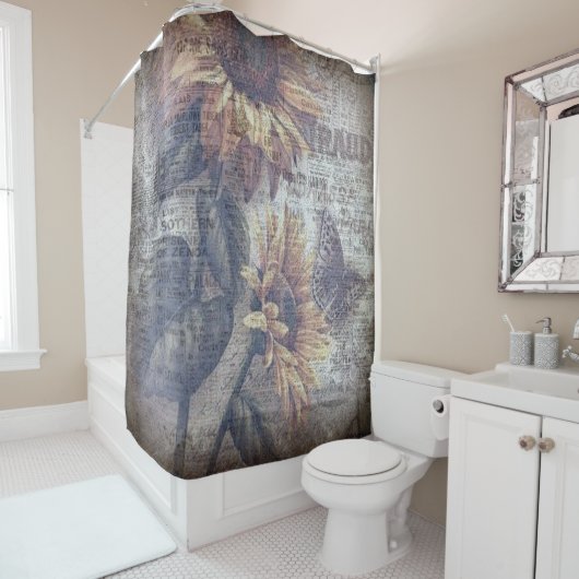 Rustikale Sonnenblume Schmetterling Ephemera Duschvorhang (Beispiel)