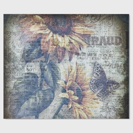 Rustikale Sonnenblume Schmetterling Ephemere Geschenkpapier (Flach)