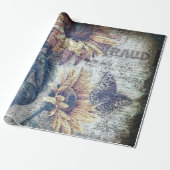 Rustikale Sonnenblume Schmetterling Ephemere Geschenkpapier (Ungerollt)