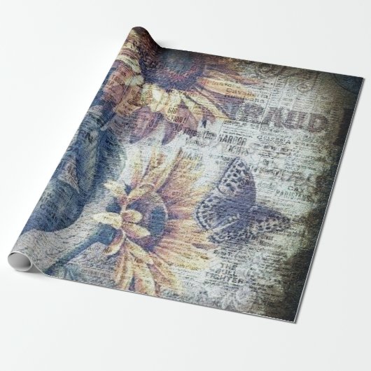 Rustikale Sonnenblume Schmetterling Ephemere Geschenkpapier (Ungerollt)