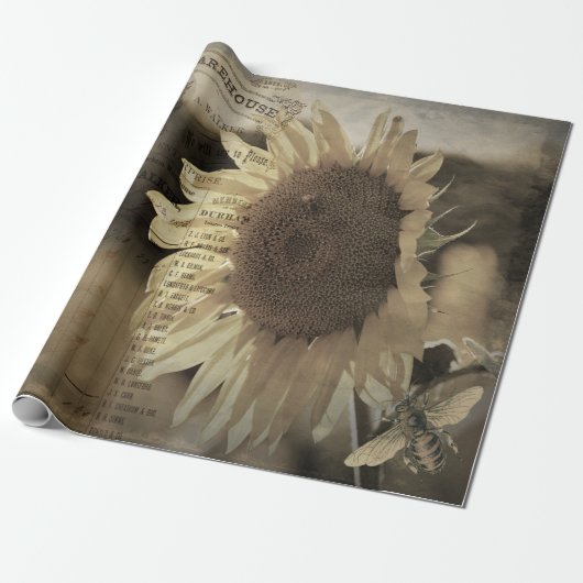 Rustikale Sonnenblume Schmetterling Ephemere Geschenkpapier (Ungerollt)