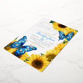 Rustikale Sonnenblume Schmetterling Kobalt Blau Ge Folieneinladung (Gedreht)