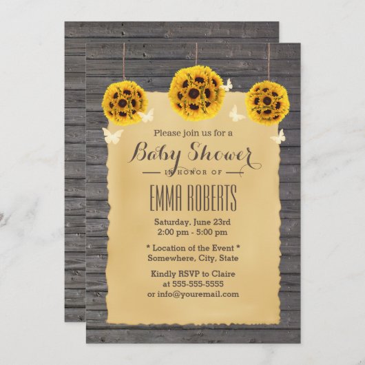 Rustikale Sonnenblume & Schmetterlingsbrauendusche Einladung (Vorne/Hinten)