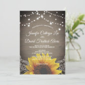 Rustikale Sonnenblume-Schnur beleuchtet Einladung (Stehend Vorderseite)