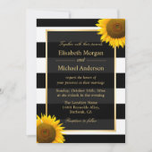 Rustikale Sonnenblume Schwarz-Weiß-Streifen Hochze Einladung (Vorderseite)