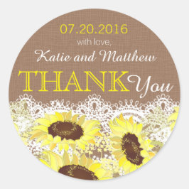 Rustikale Sonnenblume Spitze Danke Label Runder Aufkleber