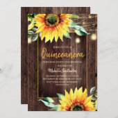 Rustikale Sonnenblume Streichlicht Quinceañera Geb Einladung (Vorne/Hinten)