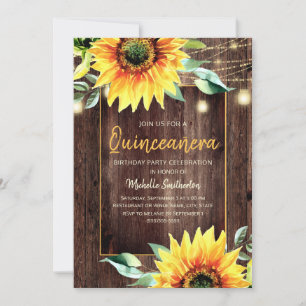 Rustikale Sonnenblume Streichlicht Quinceañera Geb Einladung