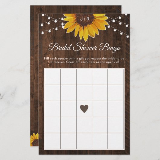 Rustikale Sonnenblume String Lights Brautparty Bin (Vorne/Hinten)