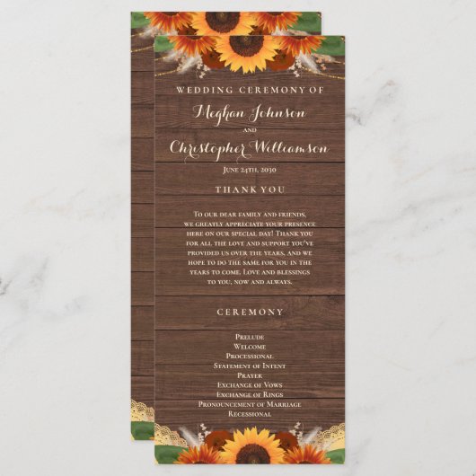 Rustikale Sonnenblume Terracotta Rose Boho Wedding Programm (Vorne/Hinten)