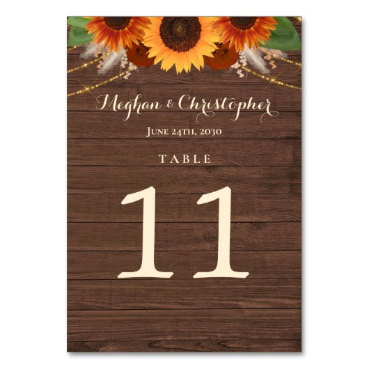 Rustikale Sonnenblume Terracotta Rose Boho Wedding Tischnummer (Rückseite)