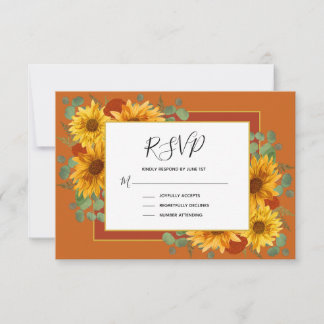 Rustikale Sonnenblume Terracotta Rose Hochzeit RSVP Karte