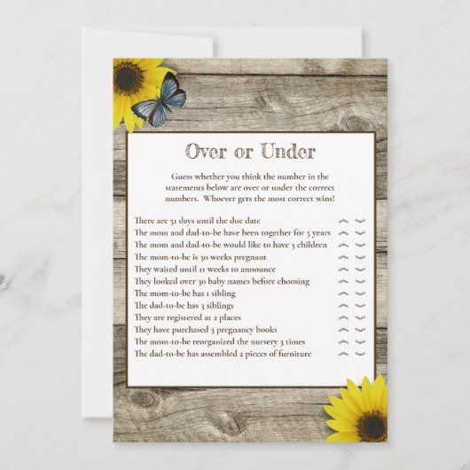 Rustikale Sonnenblume über oder unter Babydusche Einladung (Vorderseite)