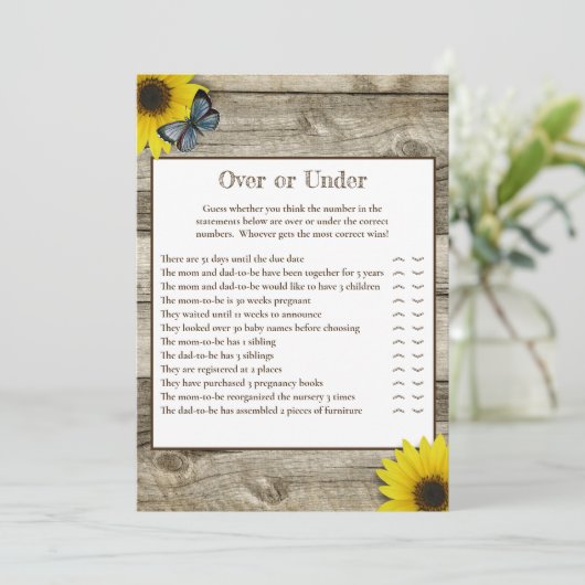 Rustikale Sonnenblume über oder unter Babydusche Einladung (Stehend Vorderseite)