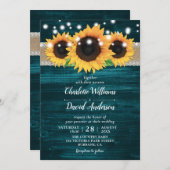 Rustikale Sonnenblume und Aquamarine Einladungen f (Vorne/Hinten)