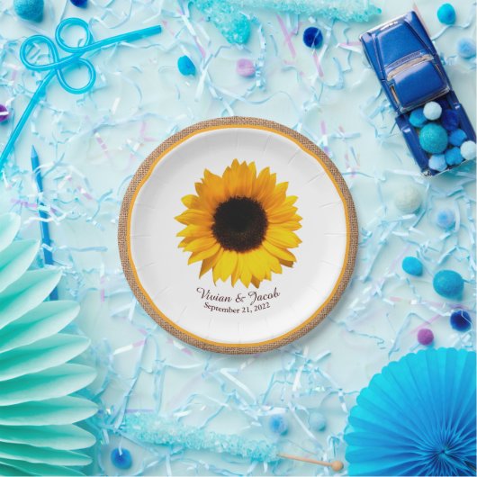 Rustikale Sonnenblume und Burlap-Hochzeit Pappteller (Party)