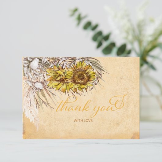 Rustikale Sonnenblume und Gras Dankeschön Karte (Stehend Vorderseite)