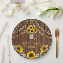 Rustikale Sonnenblume und Mason Jar Wedding Pappteller