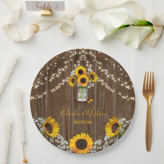 Rustikale Sonnenblume und Mason Jar Wedding Pappteller (Hochzeit)