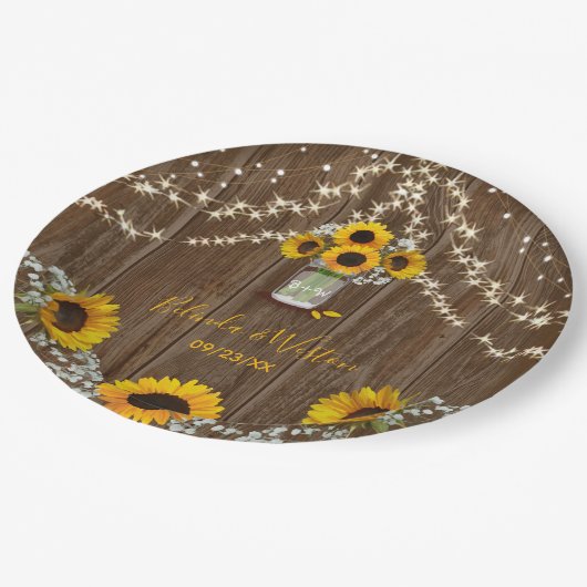 Rustikale Sonnenblume und Mason Jar Wedding Pappteller (Schrägansicht)
